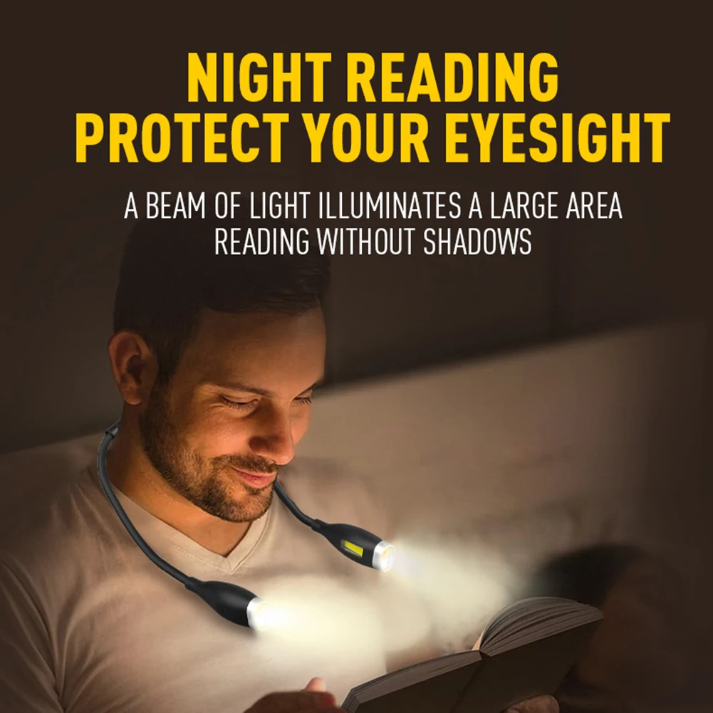 LED Neck Reading Light Bendable Arms Reading Lamp Hands Free Flashlight Rechargeable for Night Running Walking Knitting Camping