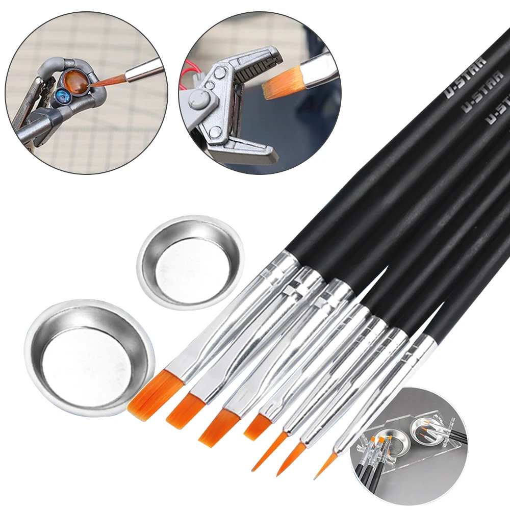 

7Pcs Model Special Point Brush Hook Line Pen with Holder Models Hobby Painting Tools Coloring Pen Flat/Pointed Brushes Accessory