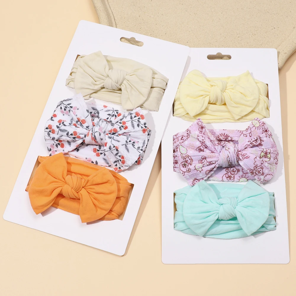 

3Pcs/Set Printed Headband For Baby Girls Bows Solid Color Headbands Elastic Hair Bands Turban Kids Hair Accessories for Girls