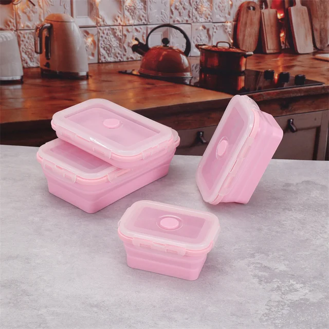 Boîte à déjeuner rectangulaire en Silicone, 4 tailles au choix, boîte à Bento pliable, récipient alimentaire pliant, bol 350/500/800/1200ml pour la vaisselle 6