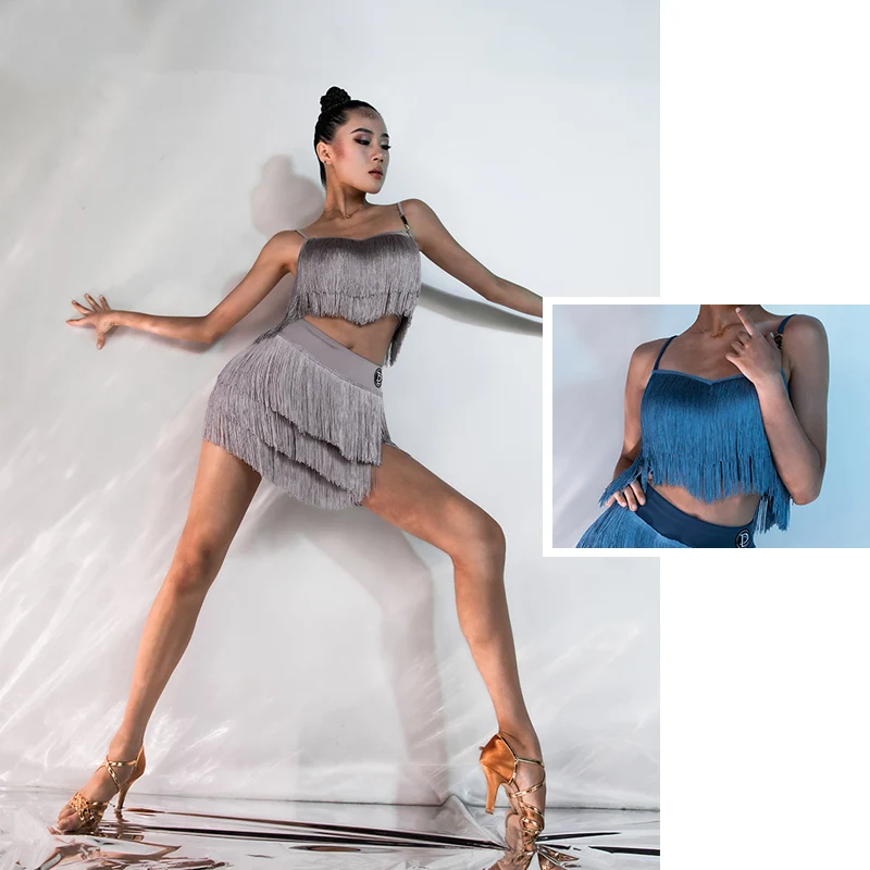 

Топы для латиноамериканских танцев для женщин, жилет с бахромой на бретельках, профессиональное платье для соревнований по современным танцам, одежда для самбы с бахромой DWY7692