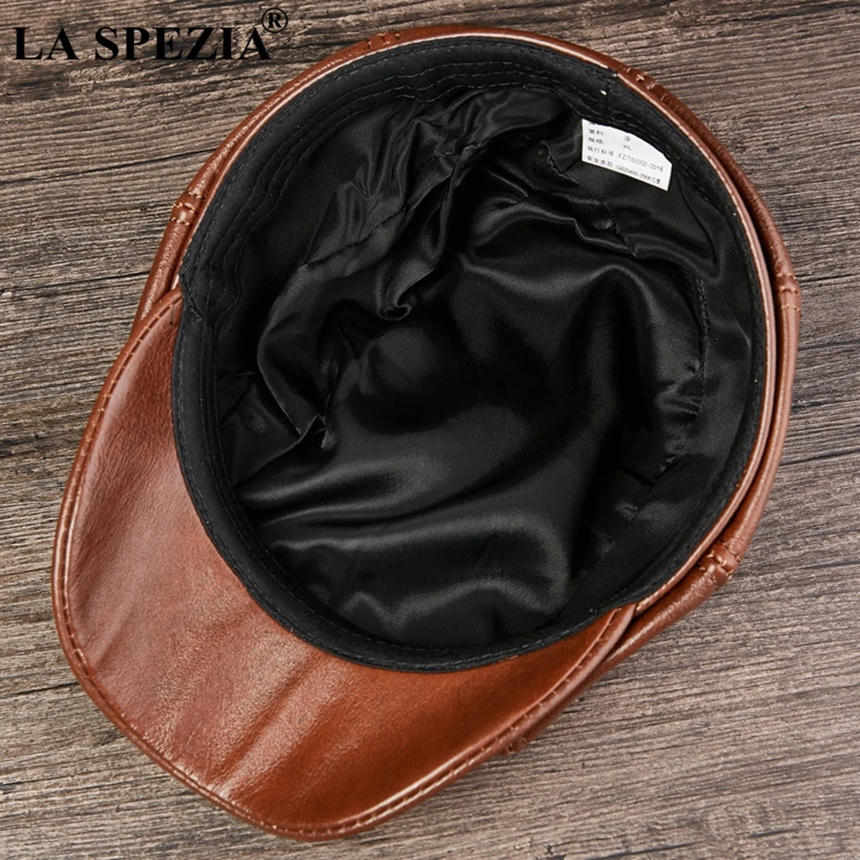 LA SPEZIA Black Newsboy Hats For Men Genuine Cowskin Leather Octagonal Cap Male Autumn Winter Fitted Vintage Duckbill Hats Beret 6