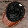 LA SPEZIA Black Newsboy Hats For Men Genuine Cowskin Leather Octagonal Cap Male Autumn Winter Fitted Vintage Duckbill Hats Beret 6