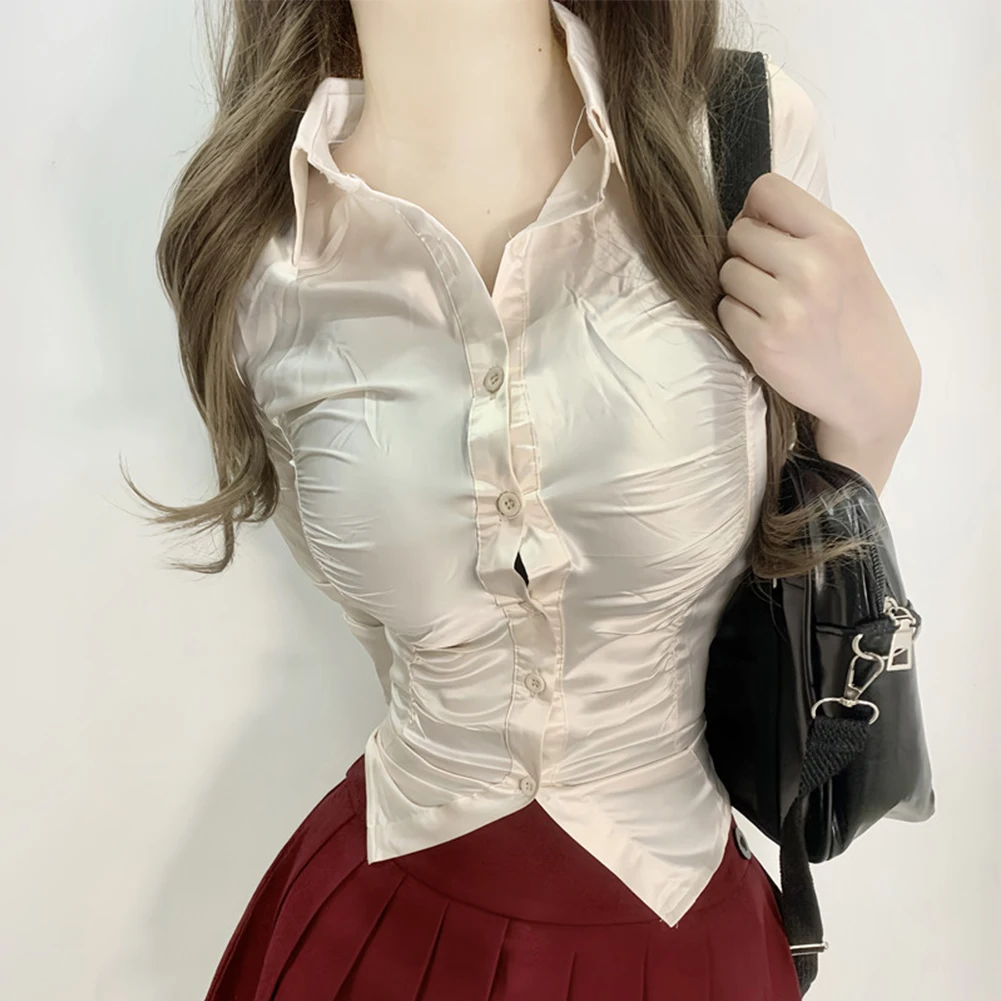 

Clothing Shirt Button Down Collar V Neck Button Up Vacation Casual Women Daily Y2K Female Gold Holiday Lapel Neck
