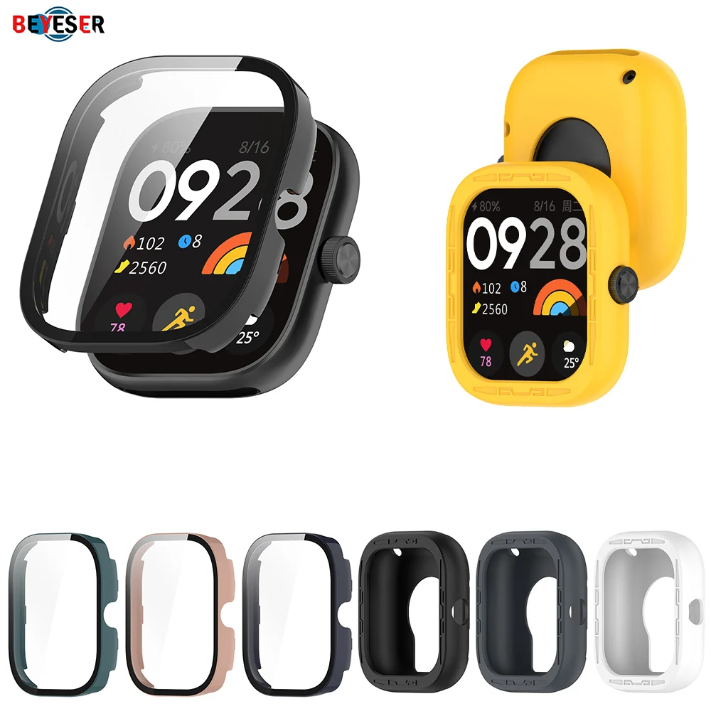 

Watch Case For Redmi Watch 4 PC+Tempered Film All-in-one Hard Protective Shell Anti-fall Scratch Hollow Silicone Protect Cover