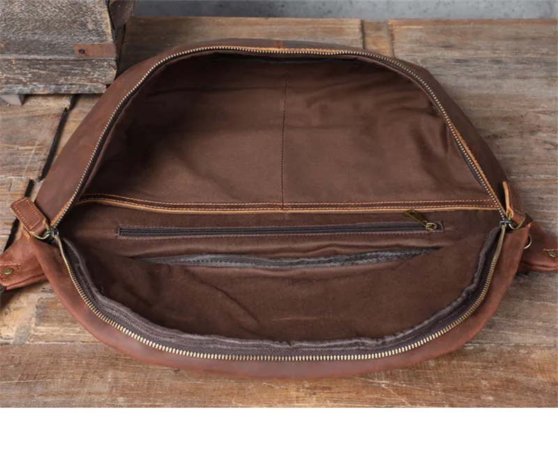Natural genuine leather super large capacity men's chest bag vintage designer crazy horse cowhide big shoulder crossbody bag