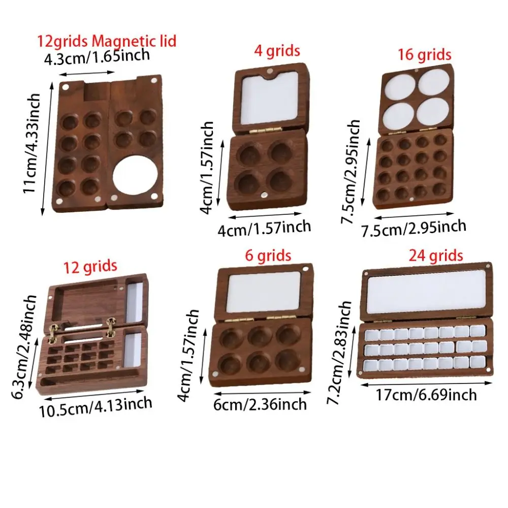 미술용품 호두나무 수채화 팔레트 미니 자석 흡착 믹싱 페인트 트레이 컴팩트 휴대용 페인트 박스 여행용