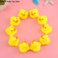12pcs Cute Mini Yellow Rubber Float Squeaky Sound Duck Bath Toy Baby Bathroom Water Pool Funny Toys For Girls Boys Gifts 1