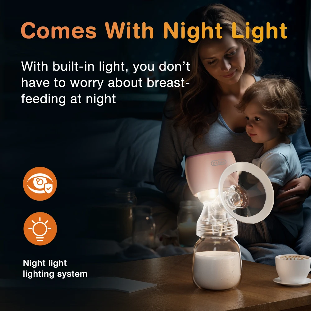 Dr.isla Portable Electric Breast Pump with Night light Milk Puller for Breastfeeding Low Noise with 180ml Milk Bottle BPA-Free electric breast pump