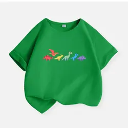 Dinosaur Print Cotton T - Shirt for Boys - Soft Summer Casual Wear, Short Sleeves, Ages 2 - 12 (Dark Green)