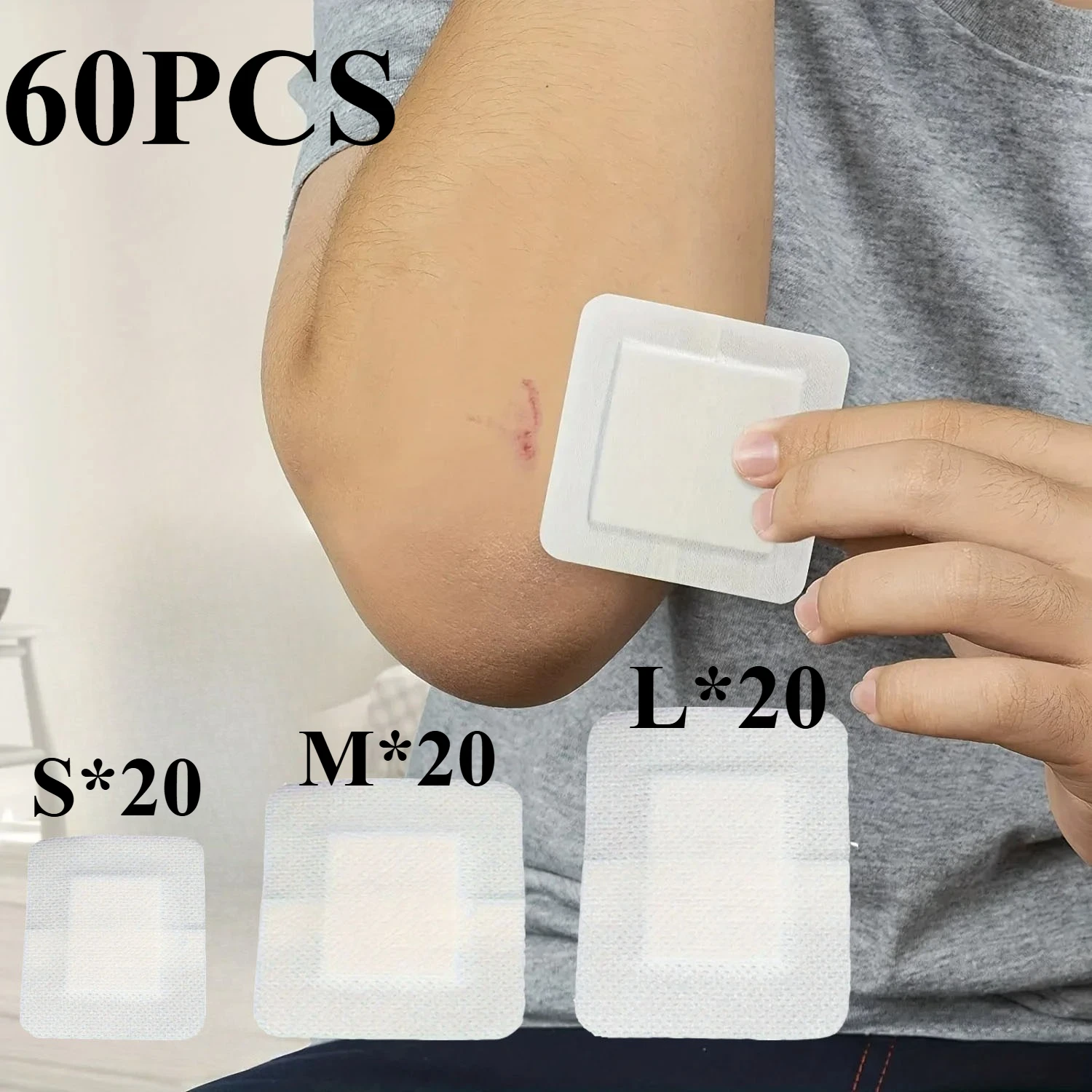 60PCS【S*20+M*20+L*20】 Wound Dressings, Breathable Edge Gauze Pads, Latex Free Bandages, Self-adhesive Wound Dressings