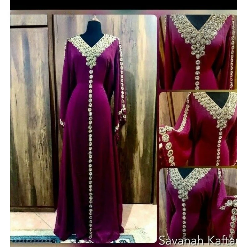 

Wine Moroccan Dubai Kaftans Farasha Abaya Dress Very Fancy Long Gown Fashion Trends