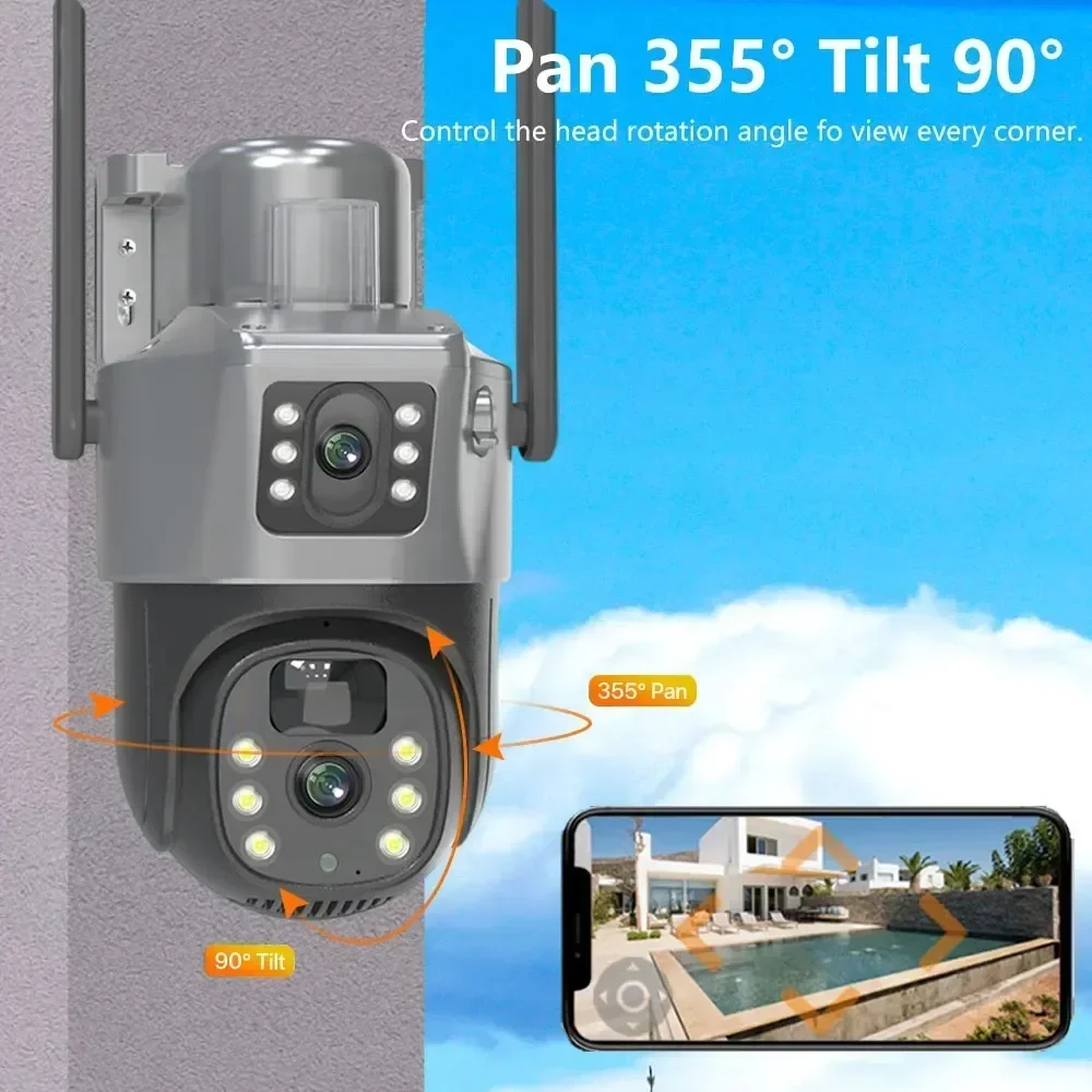 10CH 8MP Wifi 듀얼 렌즈 PTZ 태양 광 카메라 비디오 감시 10.1 LCD 모니터 WIFI NVR 야외 자동 추적 보안 캠 시스템