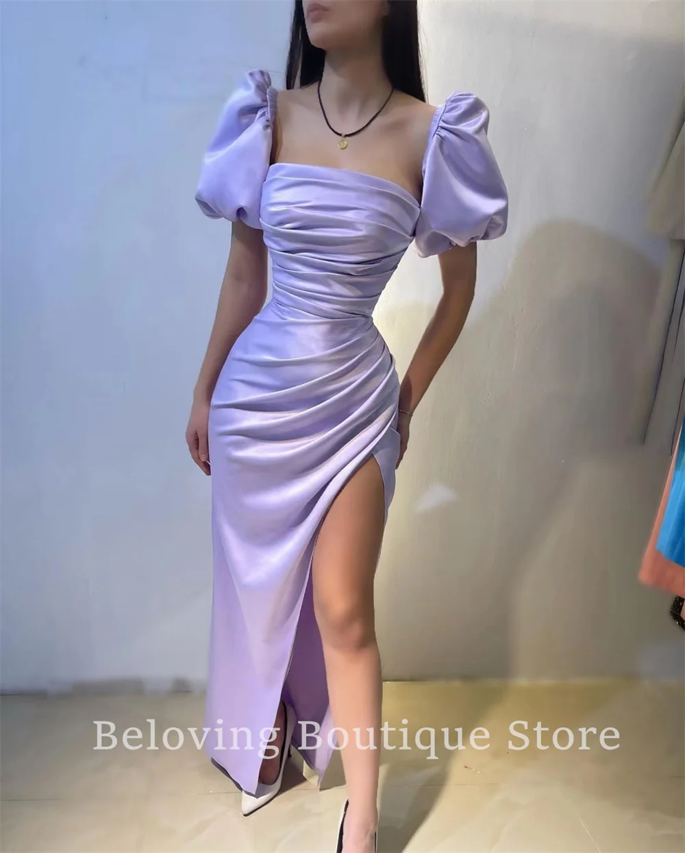 

Formal Purple Satin Party Dresses Vestidos De Fiesta Off Shoulder Celebrity Cermony Dress Lace Up Split Side Evening Gowns 2024