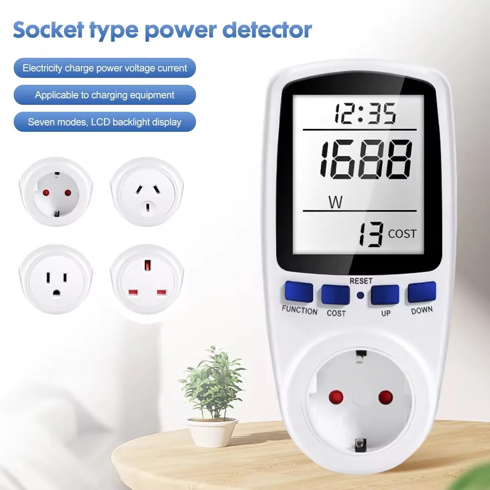 Power Meter Digital Power Meter Wattmeter Electricity Usage Monitor Voltage Voltmeter Ammeter Socket Tester Energy Meter White Backlight