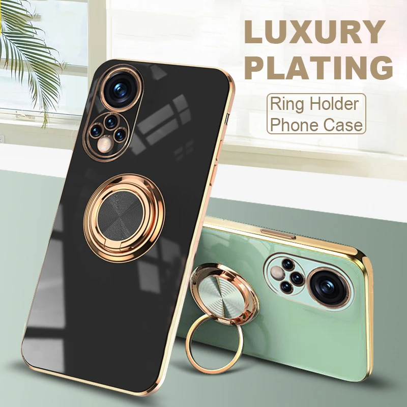 galaxy z flip3 case Luxury With Ring Holder Phone Case For Huawei P40 P50 P30 P20 Pro Lite Honor 50 Pro se 20 Pro 30s Plating Shockproof Phone Cover case for galaxy z flip3