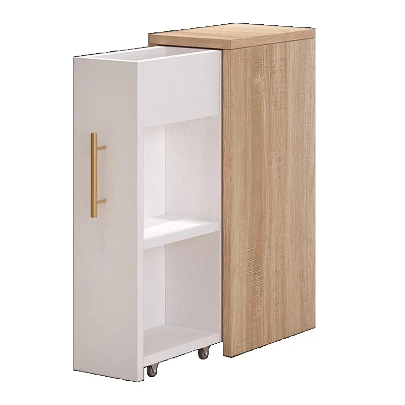 Super narrow only 15cm sofa seam cabinet wall storage cabinet small cabinet bedside table restaurant side table movable belt whe
