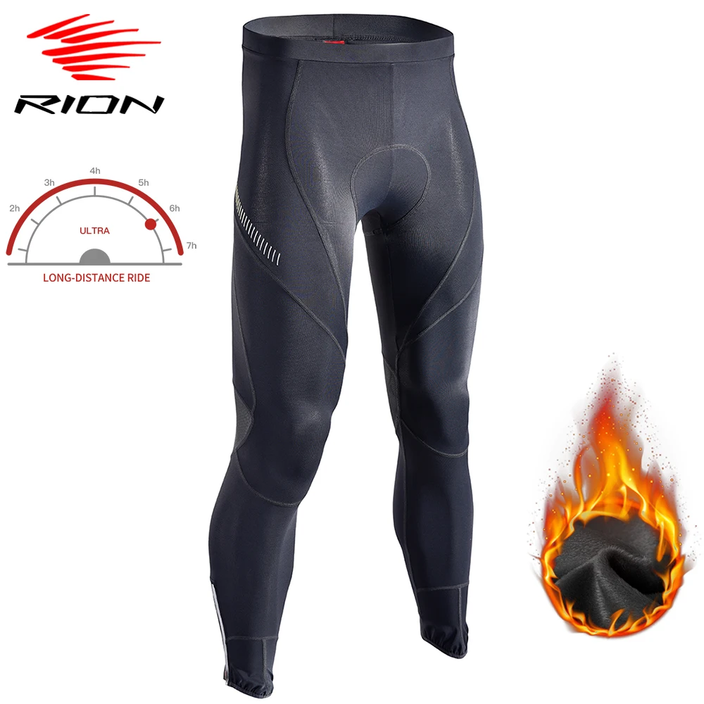 RION Winter Men Cycling Pants Motocross Padded Bicycle Trousers MTB Thermal Fleece Tights Sport Man Bike Downhill Long Bib Pants