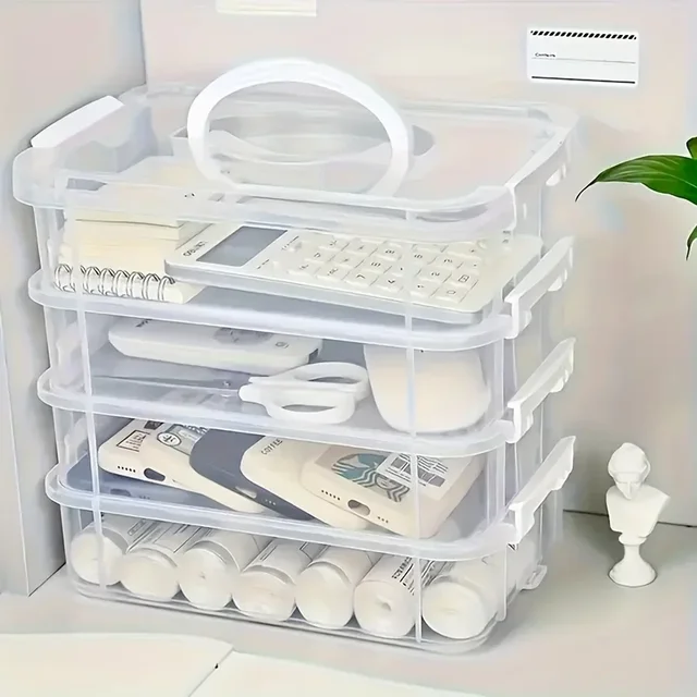 Boîte de rangement empilable Extra Large à 4 niveaux avec couvercle, organisateur en plastique transparent, boîte de rangement pour blocs de construction de jouets 5