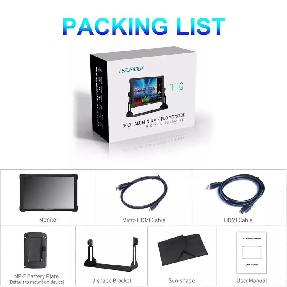FEELWORLD T10 10" Full HD Field Monitor 1920*1200 500Nit Brightness 1500:1 Contrast DSLR Camera Monitor for Interview Recording