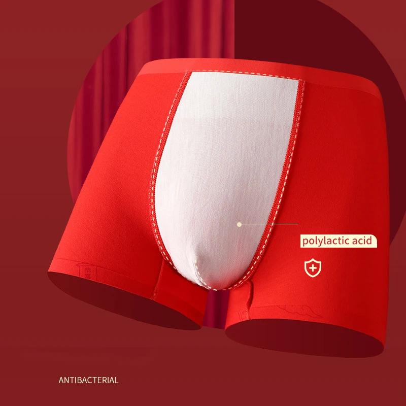Nanjiiren New Style Men Underwear Bright Red Cotton Mens Boxer Shorts Moisture Absorption Underpants Elastic 3pcs Male Panties