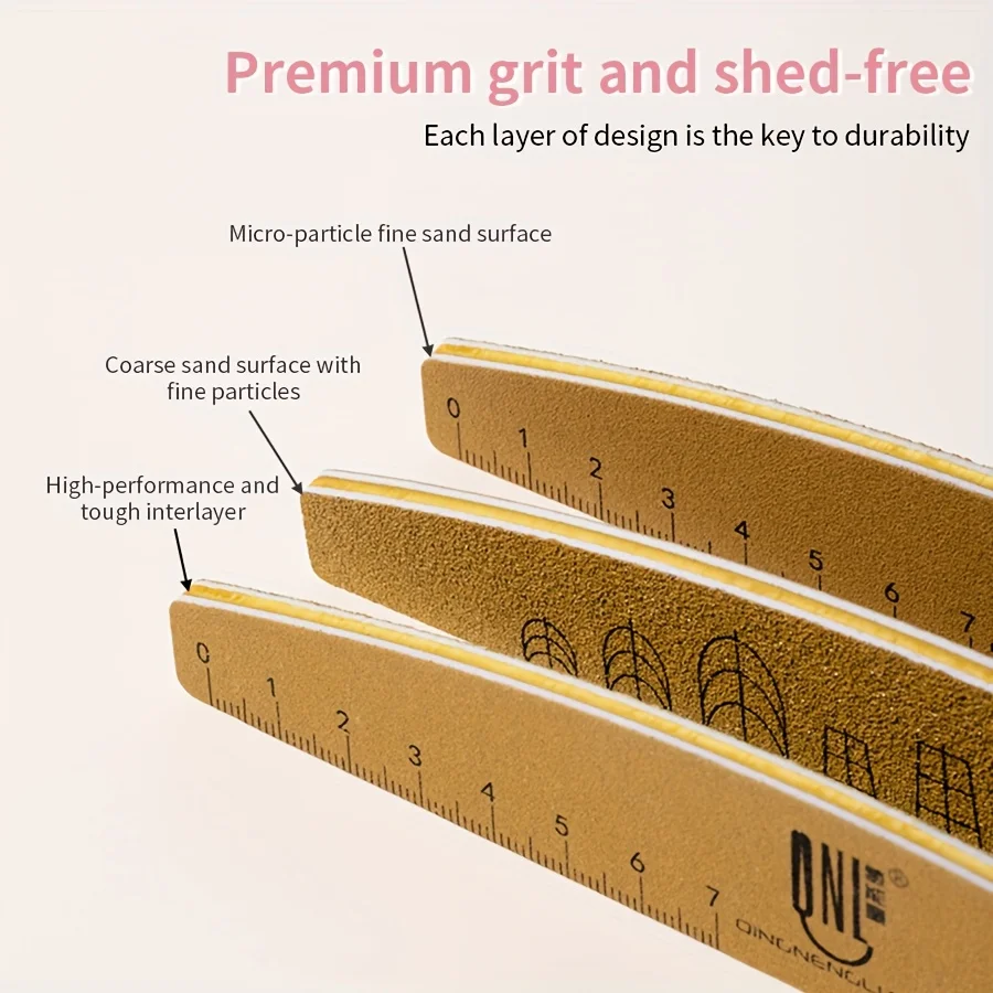 Double-Sided Nail File Buffer Grit Washable with Ruler Scale Shape Templates Professional Manicure Tool for Salon Home Use