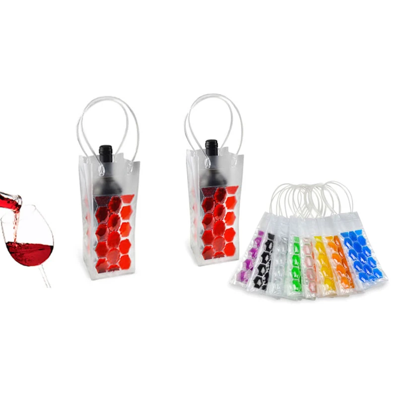 Wine Chills Bag Portable Ice Bag Sturdy Water-tight Reusable Foldable Wine Chiller Ice Plastic Cooler With Handle