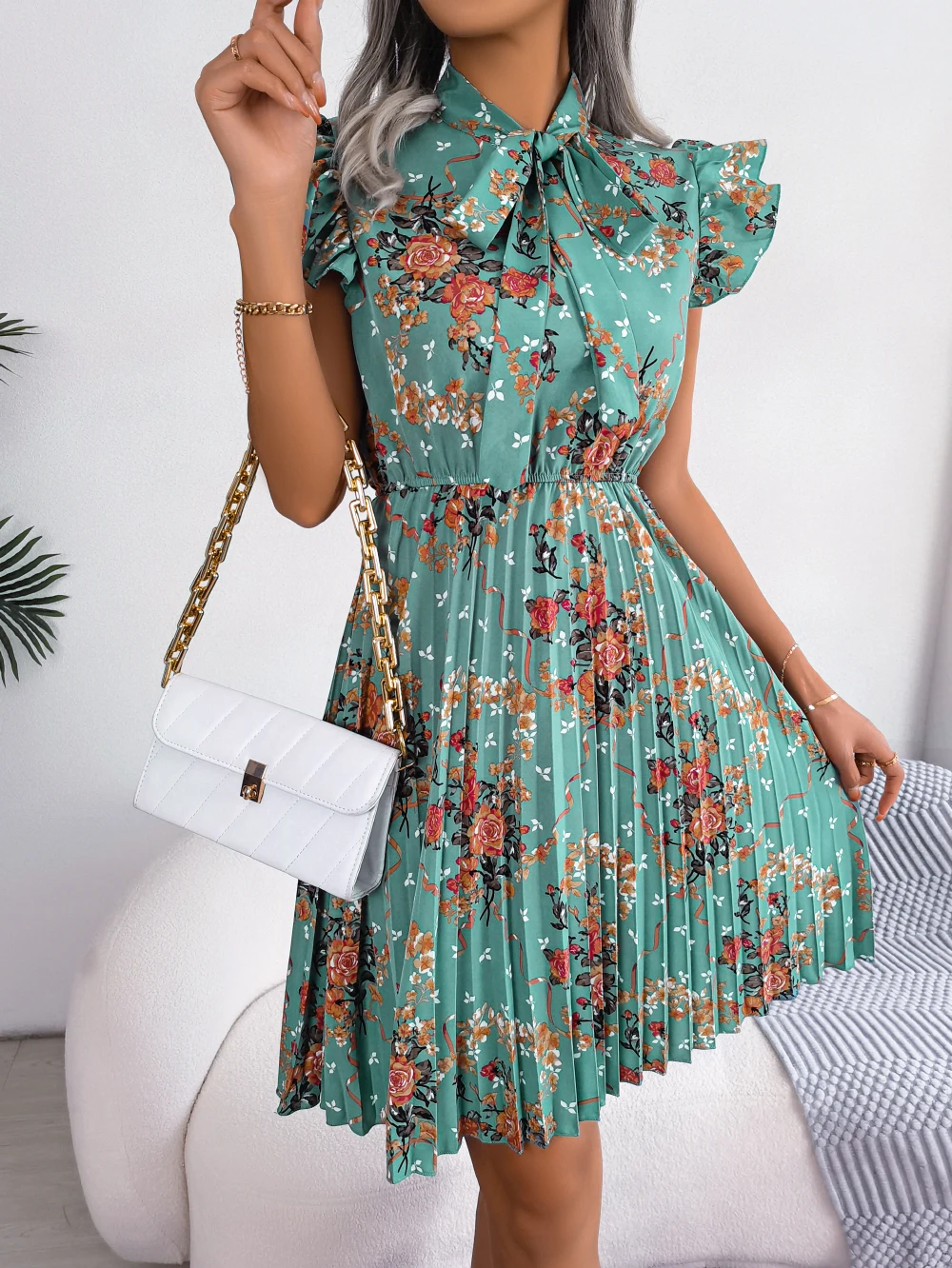 Elegant Floral Print Sleeveless A Line Dress