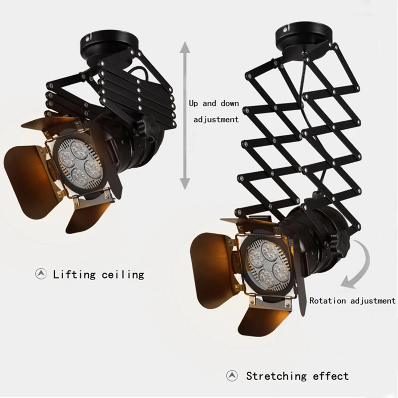 Extensible Painted Rail Lighting Head E27 Base Industrialstyle LED Ceiling Lamp For Accent Task Wall Art Exhibition Lighting