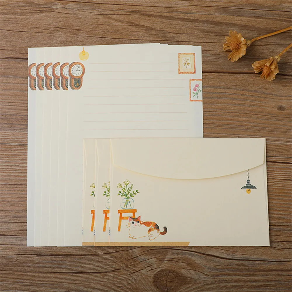 Adorable Cat-Themed Stationery Set with Letter Paper and Envelopes