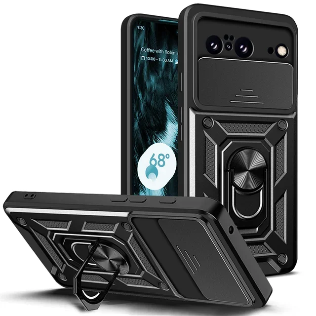 Military Grade Armor Phone Case with Camera Lens Protection and Magnetic Holder Ring Cover