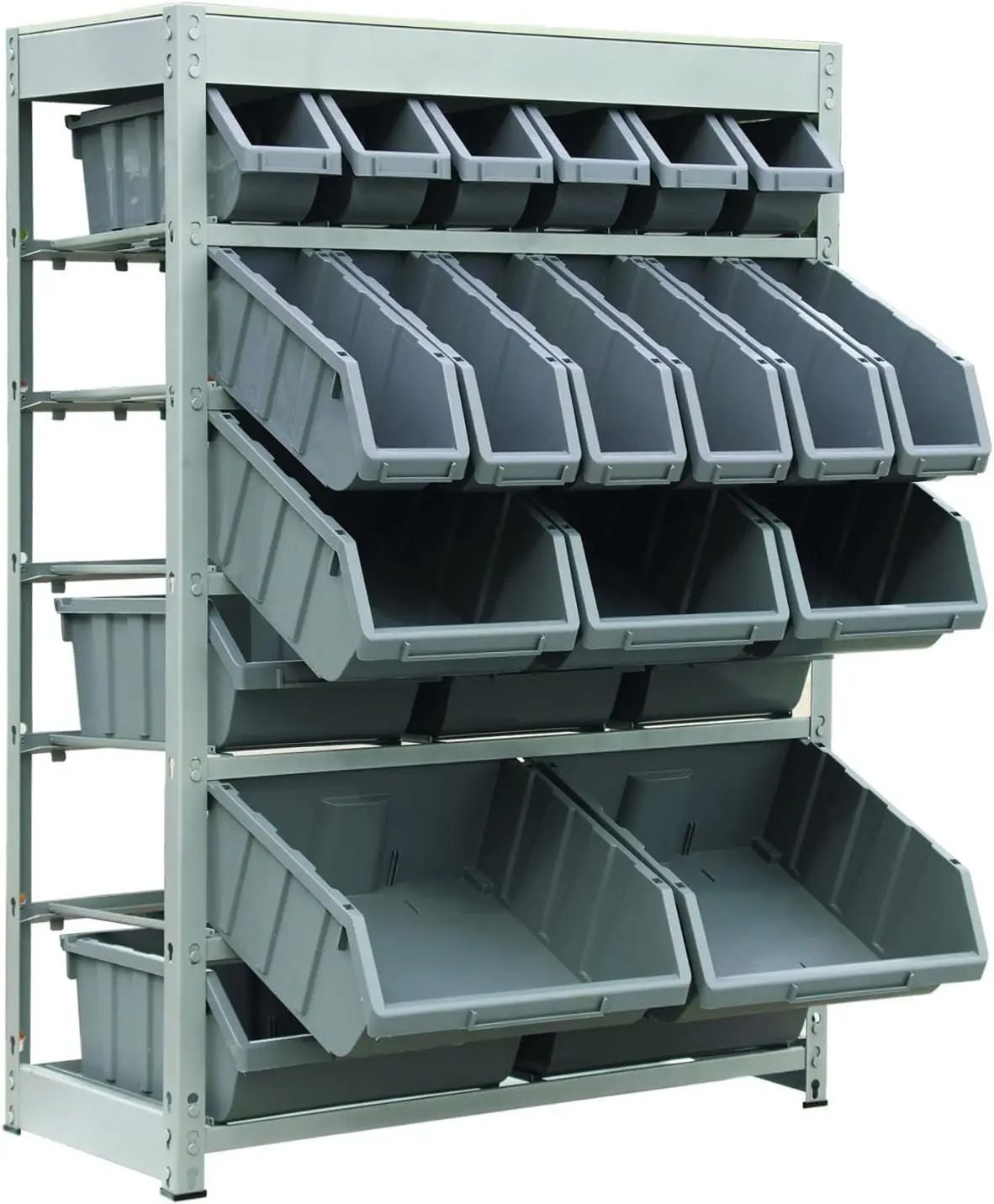 Bin Rack Storage System Heavy Duty Steel Rack Organizer Shelving Unit w/ 22 Plastic Bins in 6 tiers 2