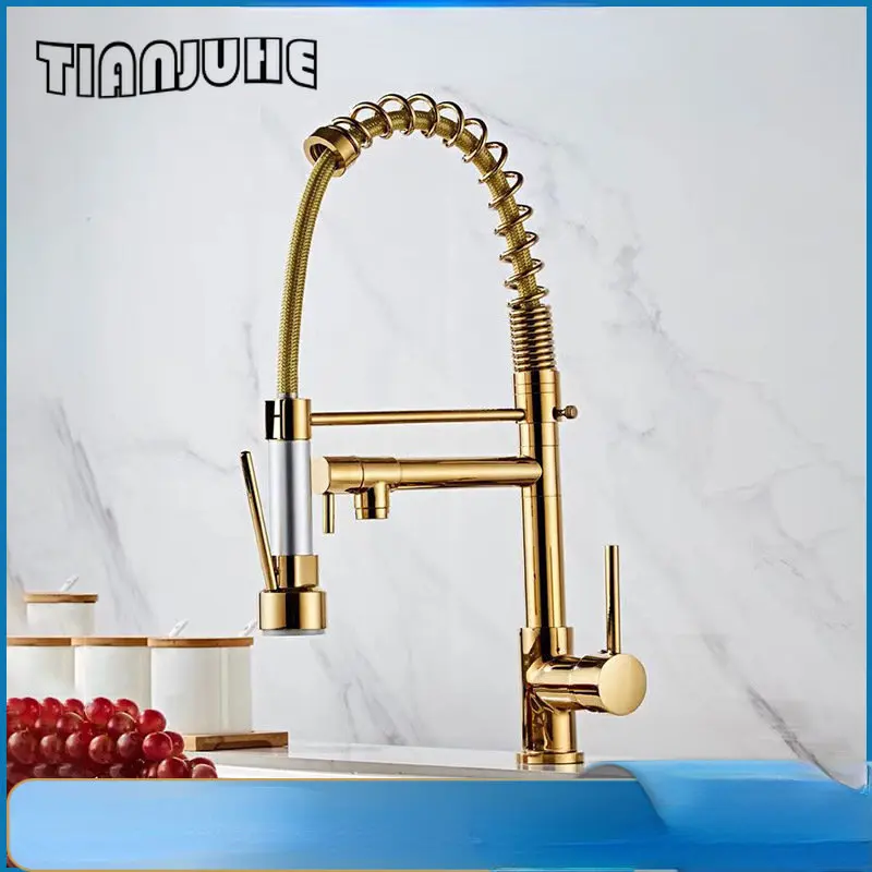 

Kitchen Faucet with Pull Down Sprayer High Arc Single Handle Spring Kitchen Sink Faucet Brushed Nickel Modern rv Kitchen Faucets