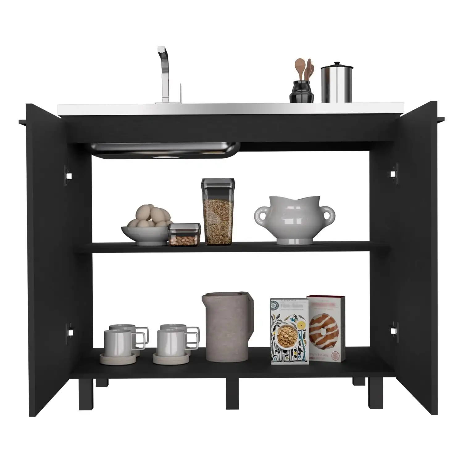 Napoles 2 Utility Sink with Cabinet, Stainless Steel Countertop, Interior Shelf Black 5