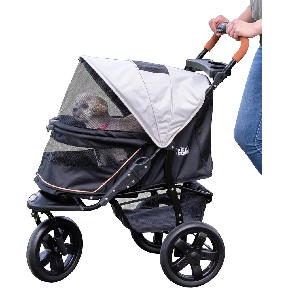 Pet Gear No-Zip AT3 Pet Stroller for Cats/Dogs, Zipperless Entry, Easy One-Hand Fold, Jogging Tires, Removable Liner, Cup