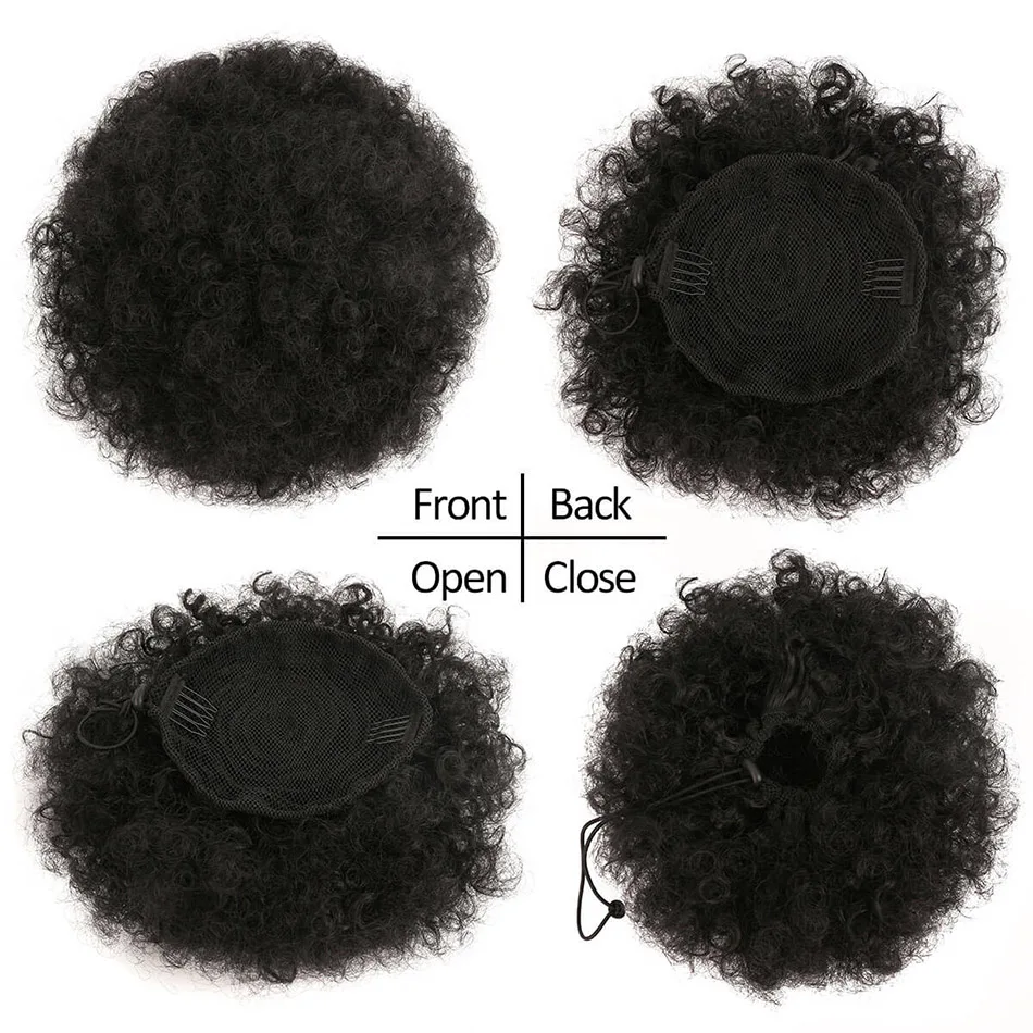 Synthetic Afro Puff Drawstring Ponytail Hair Pieces Clip on Ombre Honey Colored Blonde Kinky Drawstring Curly Ponytail