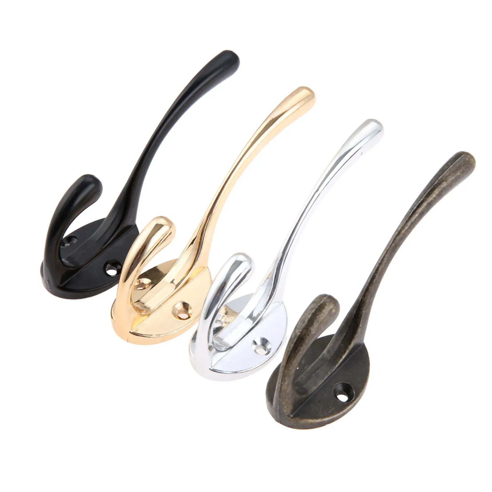 1pc Heavy Duty Alloy Hook Wall/Door Mounted Hanger Door w/screw Black/Gold/Silver/Antique Bronze Coat/Key/Bag/Towel/Hat Holder 6