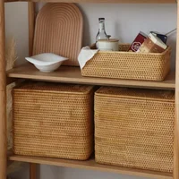 Hand-Woven Rattan Laundry Basket with Cover Large Clothing Sundry Books Primary Color Storage Basket Home Supplies 2