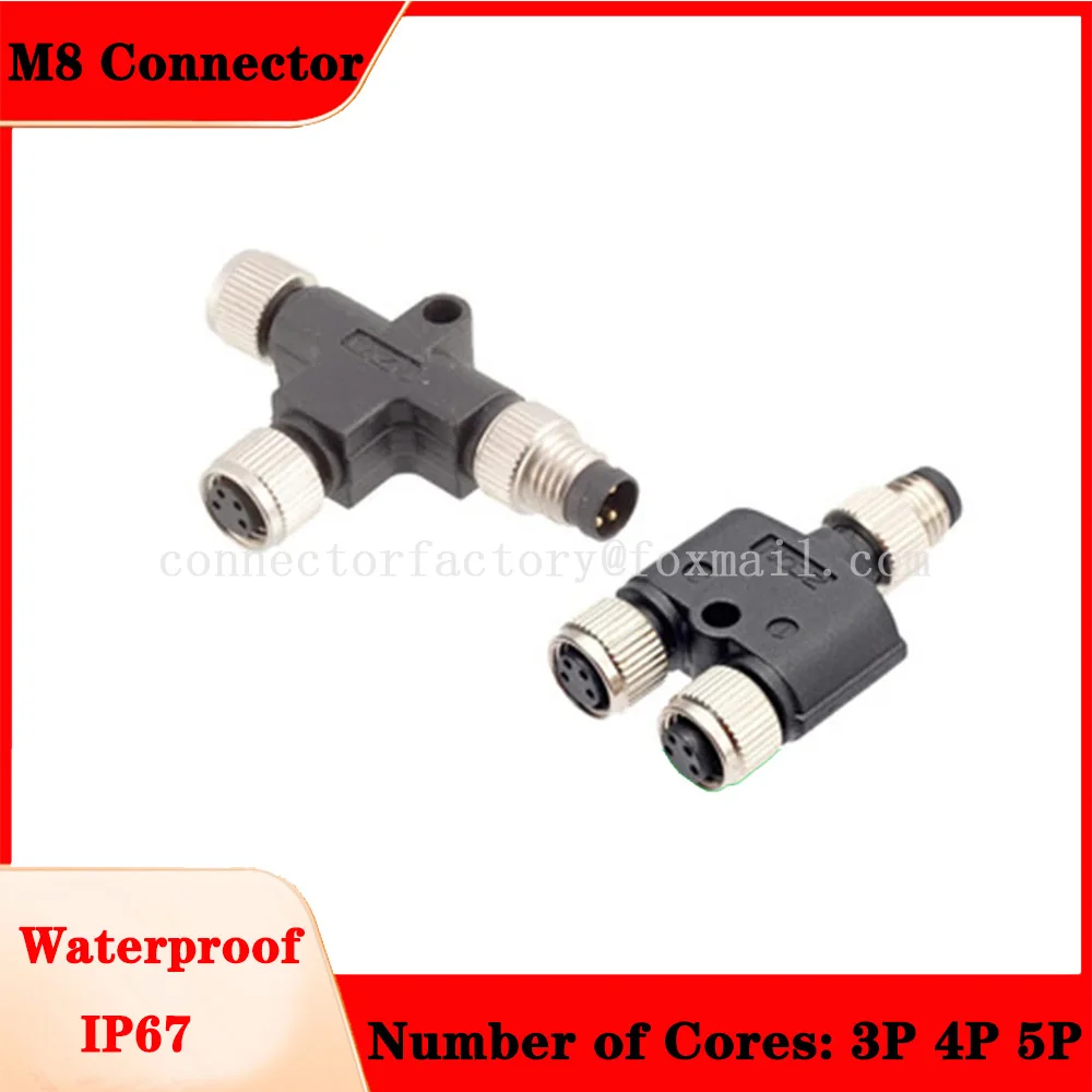 

1Pcs 5Pcs 10Pcs M8 3 4 5 Pin Waterproof 67 1 split 2 Y-type adapter plug 1 male to 2 female splitter circular sensor connector