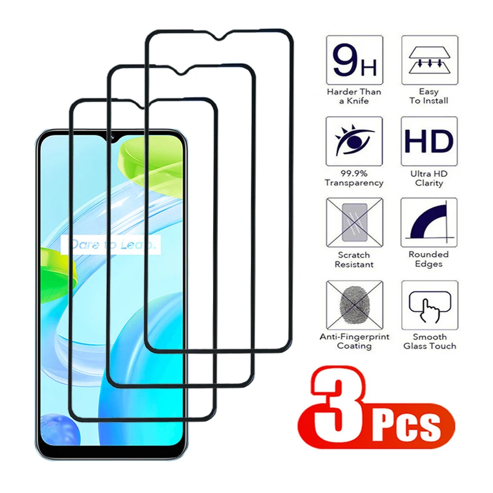 

3Pcs Full Tempered Glass For Realme C20 C21 C25 C30 C31 C33 C35 C51 C53 C55 Screen Protector 8 9 10 11 Pro Plus Protective Film