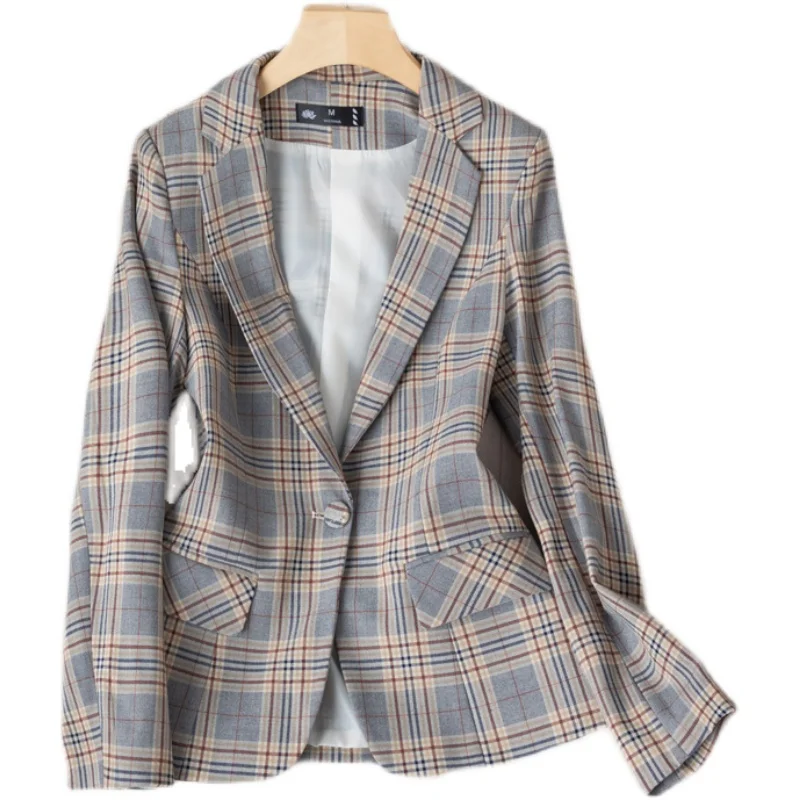 Plaid Styles Gray Black Single Button Ladies Blazers Women Sale Spring Autumn Women Suit Jacket Blazer Femme Office Tops Coats