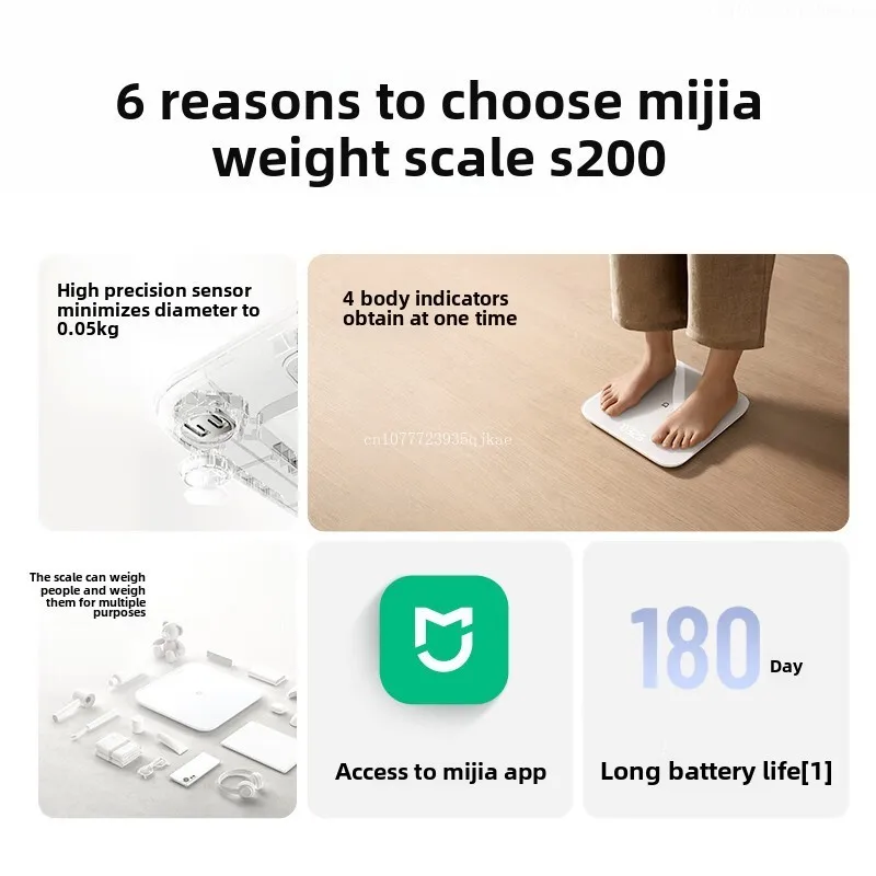 Xiaomi Mijia Smart Weight Scale S200 Bluetooth 5.4 High Precision Weighing Sensor LED Digital Display Compatible Mijia App