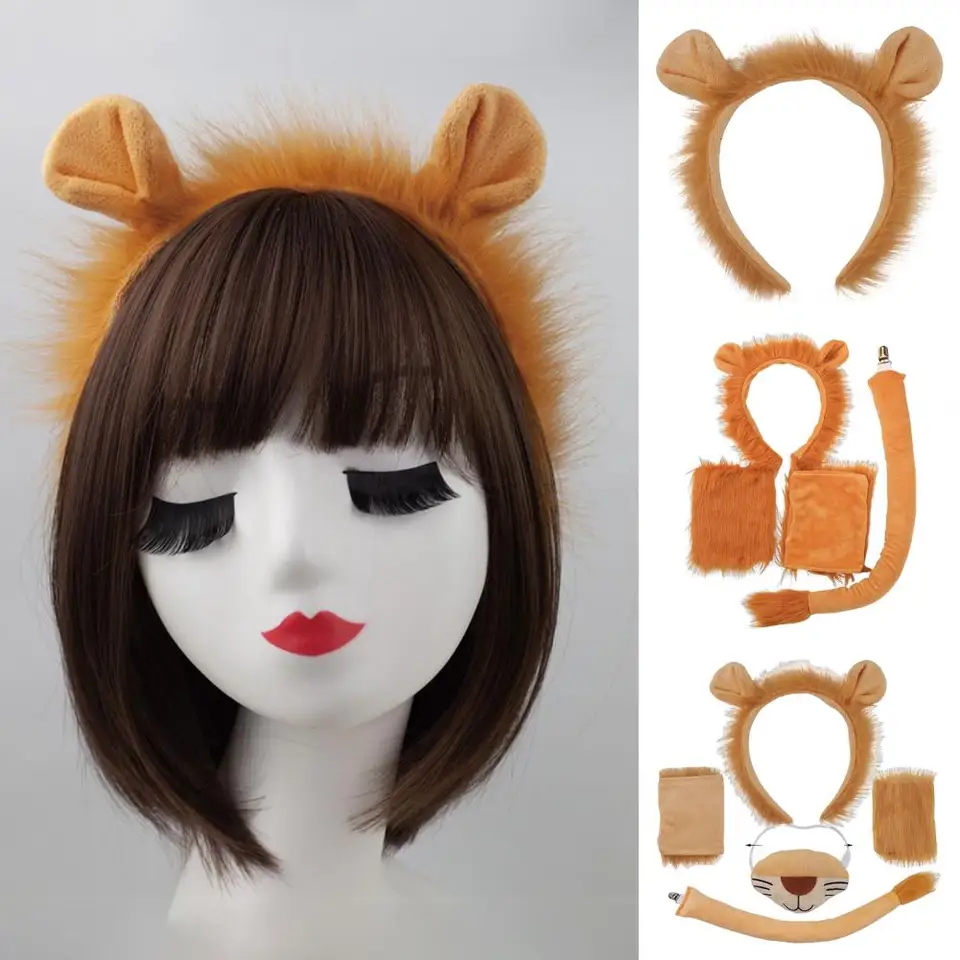 XEPST Juego De Disfraz De León De Animal, Diadema Con Orejas, Cola Y Pata Para Cosplay, Fiesta De Cumpleaños, Halloween, Suministros De Fiesta De Disfraces, León C