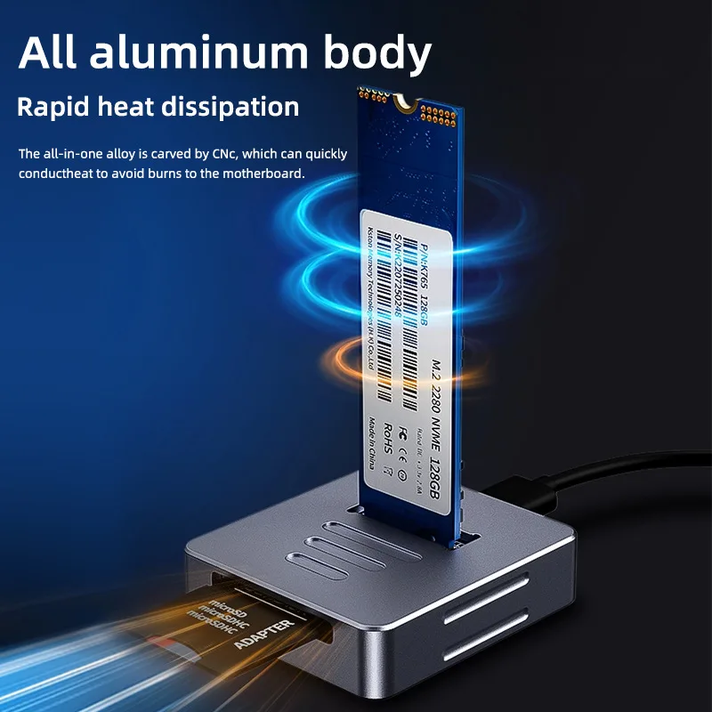 M.2 PCIE NVME SSD 하드 디스크 베이스 10Gbps 직접 연결 SSD 어댑터, SD 2.0 카드 또는 M2 SSD M 키&B+M 키 하드 드라이브 지원