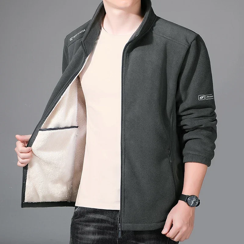 

2023 New Winter Thicken Fleece Men Jacket Pockets Casual Polar Jackets Outdoor Cold-Proof Warm Overcoat Plus Size Outwear