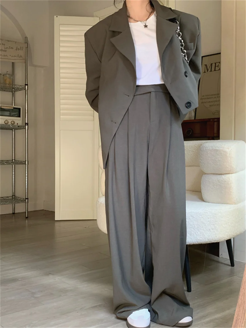 

Alien Kitty 2023 Minimalist Women Suits Spring Solid Casual Blazers Wide-Legged Loose All Match High Street Pants OL Slim Sets