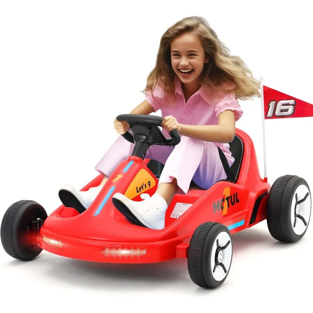 Kids Ride On Car, 12V7AH Battery Powered Electric Cars for Kids, Ride On Toy with Remote Control, Flag, Music, Lights, Red