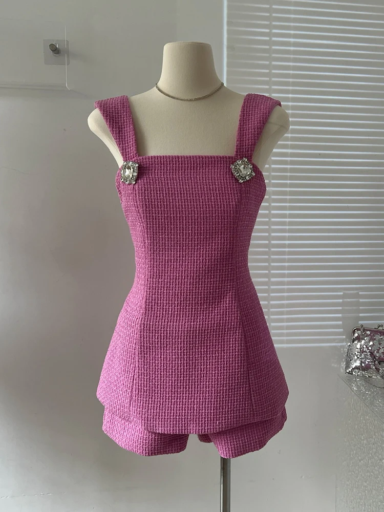 

2024 Summer Newest Korean Sexy Fashion Backless Bow Solid Color Camisole Women + High Waist Casual All Match Shorts 2-Piece Suit