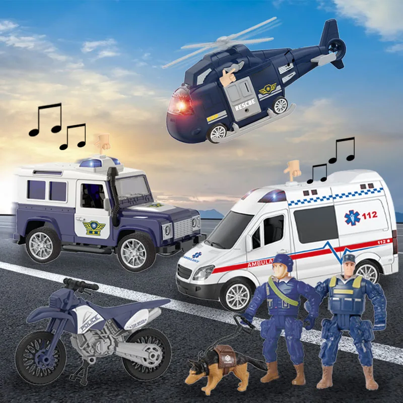 US Army City Police Toy Play Set Gift for Boys SWAT Police Car Helicopter with Sound Light Weapon Accessories for Children Kids