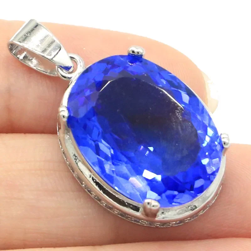 

7g Real 925 SOLID STERLING SILVER PENDANT Luxury London Blue Emerald Red Ruby Violet Tanzanite Aquamarine CZ Fashion Jewelry